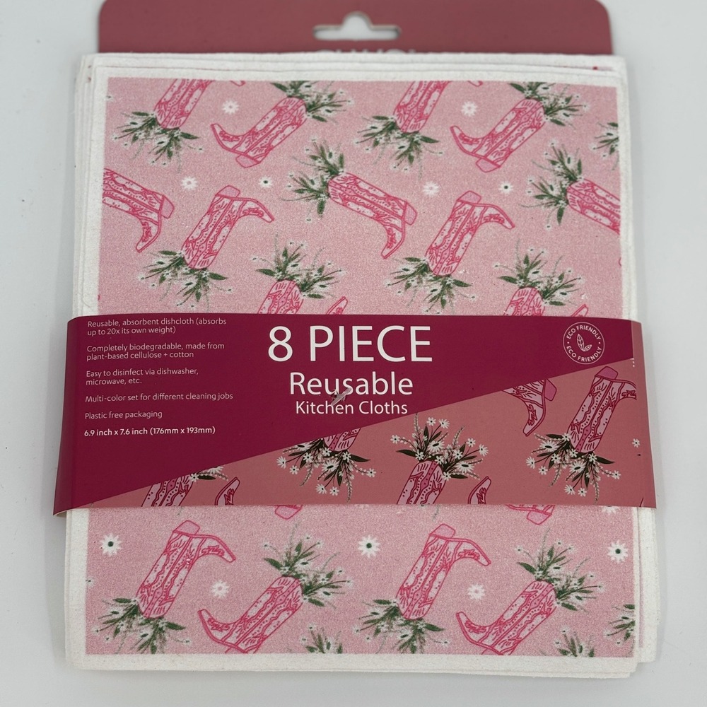 Cook With Color Kitchen Cloths 8pk Pink Western Cowboy Boot Reusable Eco New‎